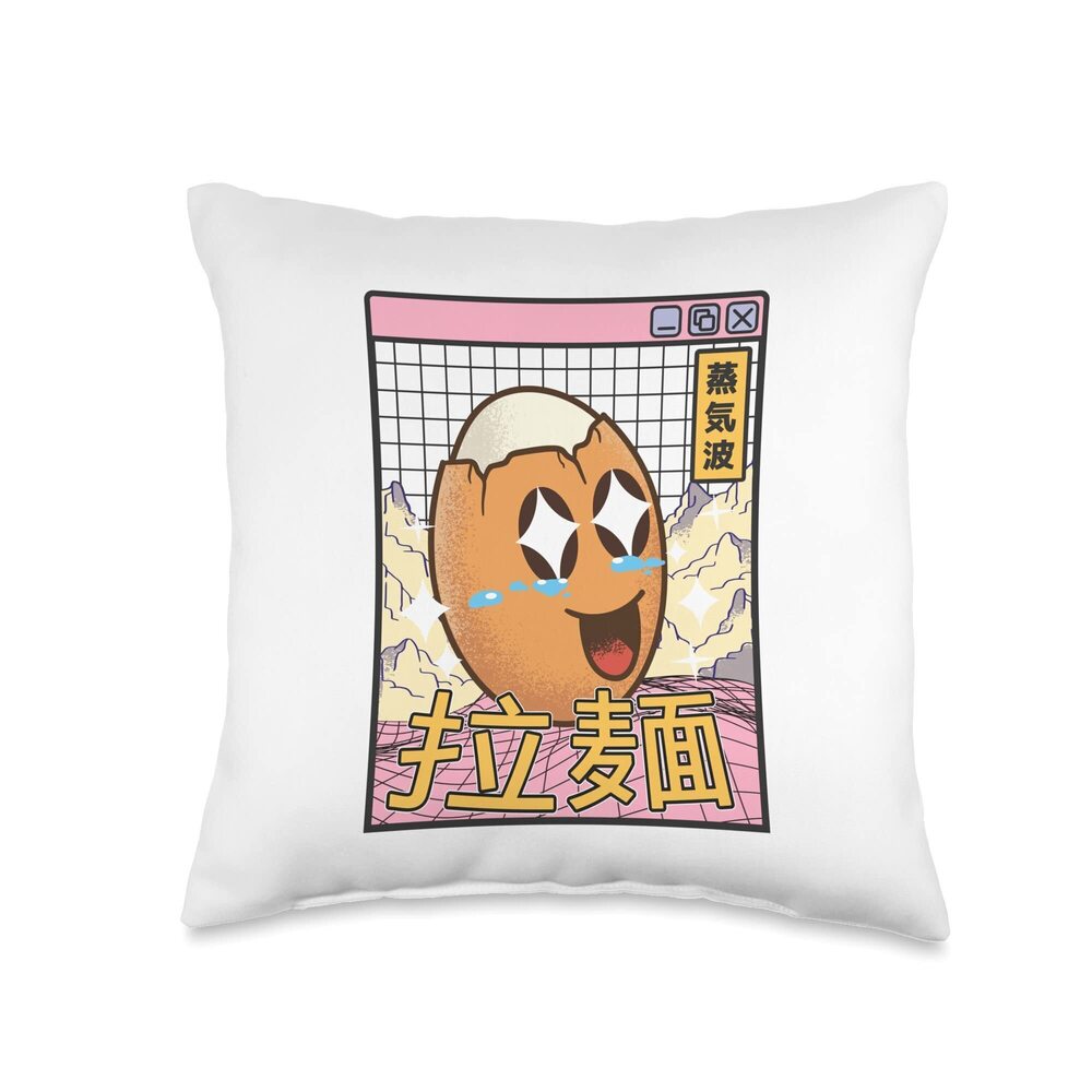 6200 Happy Egg Digital Japan Pastel 80s Otaku Anime Vaporwave Throw Pillow